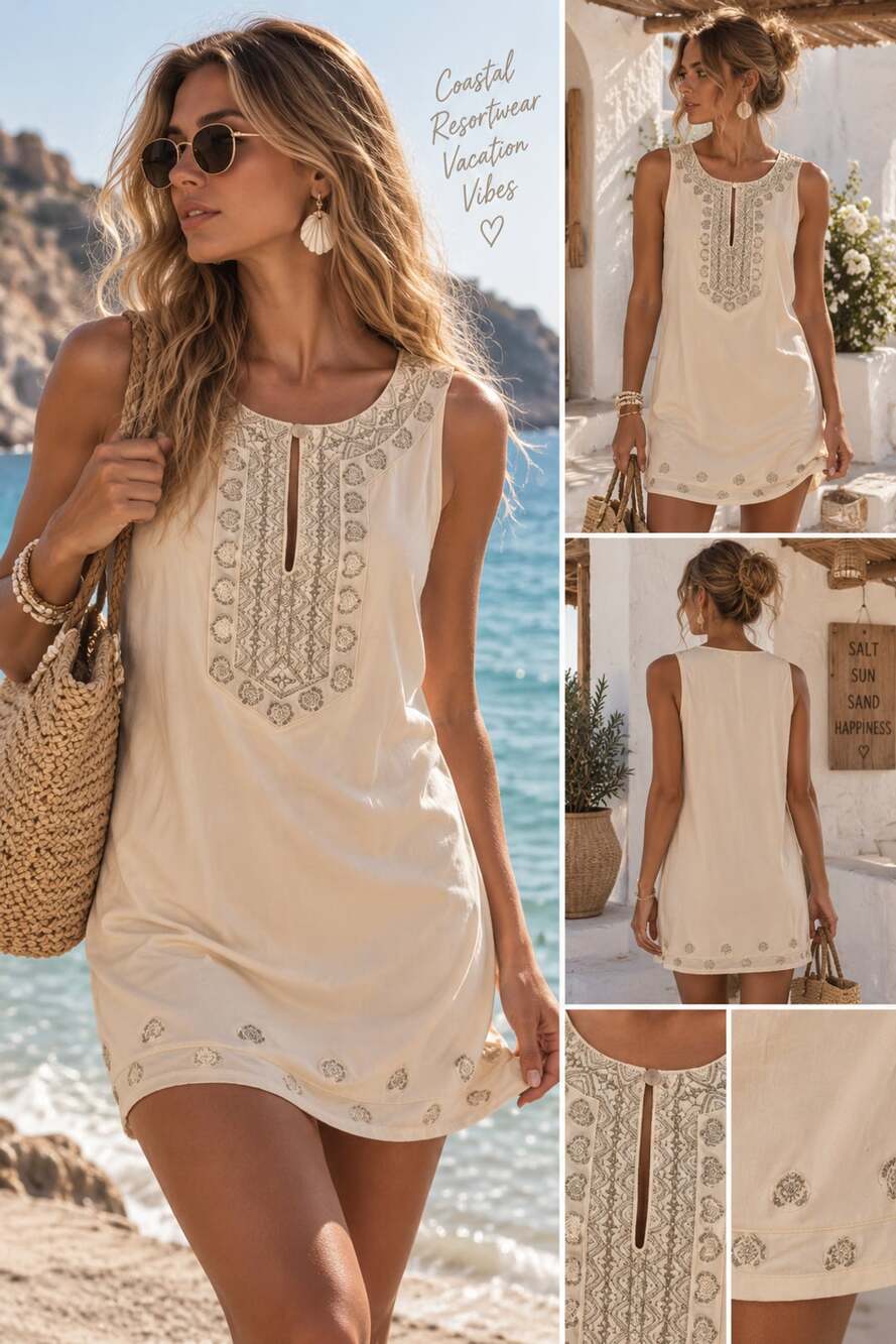 Cabana Life Ivory Metallic Embroidered Shift Dress XL NWT UPF 50+ Resort